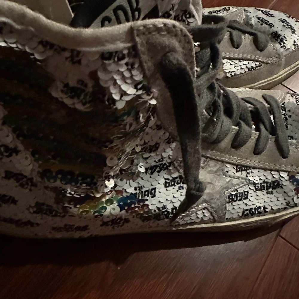 Golden Goose White Silver Sequin High-Top Sneakers - Picture 7 of 7